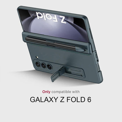 Kapa Magnetic Hinge Case for Samsung Galaxy Z Fold 6 | Inbuilt S-Pen Holder Stand Hybrid Back Cover (Greygreen) - Mobizang