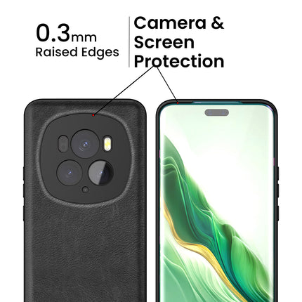 Kapa Tux Leather Back Cover for Honor Magic 6 PRO | Slim Shockproof Camera Protection Bumper Case (Black)