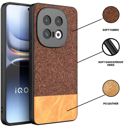 Kapa Soft Fabric & Leather Hybrid Protective Back Cover for Iqoo 13 (5G) | Shockproof Slim Hard Anti Slip Back Case (Brown)