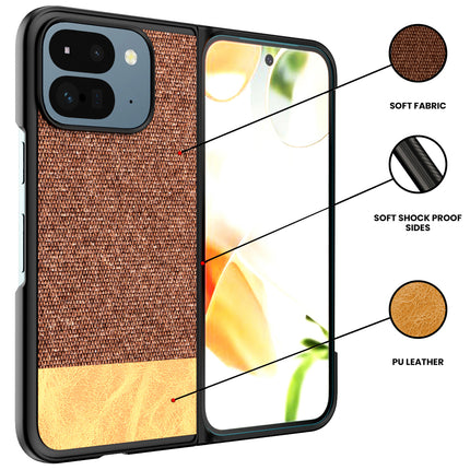 Kapa Soft Fabric & Leather Hybrid Protective Back Cover for Google Pixel 9 Pro Fold | Shockproof Slim Hard Anti Slip Back Case (Brown)