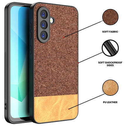 Kapa Soft Fabric & Leather Hybrid Protective Back Cover for Samsung Galaxy A16 | Shockproof Slim Hard Anti Slip Back Case (Brown) - Mobizang