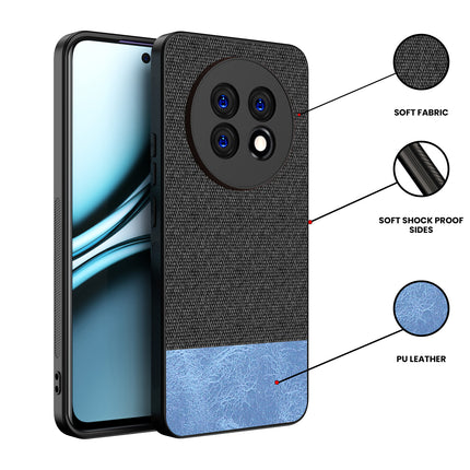 Kapa Soft Fabric & Leather Hybrid Protective Back Cover for Realme 13 PRO / 13 PRO PLUS | Shockproof Slim Hard Anti Slip Back Case (Black,Blue)