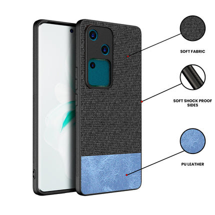 Kapa Soft Fabric & Leather Hybrid Protective Back Cover for Vivo V30 (5G) | Shockproof Slim Hard Anti Slip Back Case (Black,Blue) - Mobizang