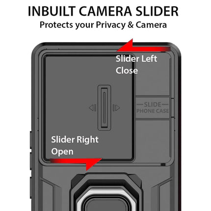 Kapa Armor Slider Back Cover for Oppo K13 5G | Inbuilt Ring + Camera Slider Shockproof Lens Protection Bumper Back Case (Black)