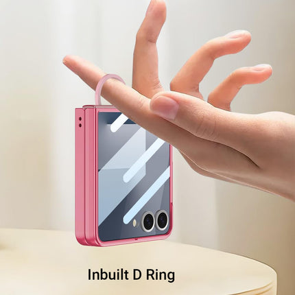 Kapa Ultra Thin PC + D Ring Back Case for Samsung Galaxy Flip7 / Z Flip 7 |with [Inbuilt Glass] Shockproof Slim Hard Protective Cover (Red)