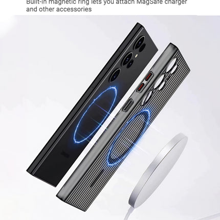 Kapa Matte Magnetic Wave Grip Back Cover for Samsung Galaxy S24 Ultra | [MagSafe Compatible] Wireless charging, Slim, Metal Buttons, Frosted Back Case (Grey)