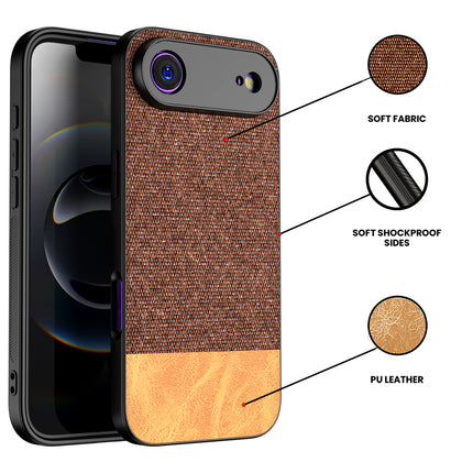 Kapa Soft Fabric & Leather Hybrid Protective Back Cover for Apple iPhone 17 Air | Shockproof Slim Hard Anti Slip Back Case (Brown) - Mobizang