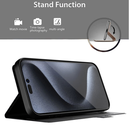 Kapa Noble Slim Magnetic Leather Flip Case Cover for Apple iPhone 16 Pro | Card Holder Stand Flip Wallet Case (Black)
