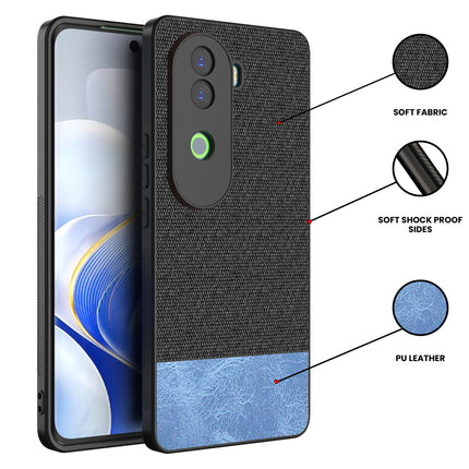 Kapa Soft Fabric & Leather Hybrid Protective Back Cover for Vivo V40E / iQOO Z9S | Shockproof Slim Hard Anti Slip Back Case (Black,Blue)