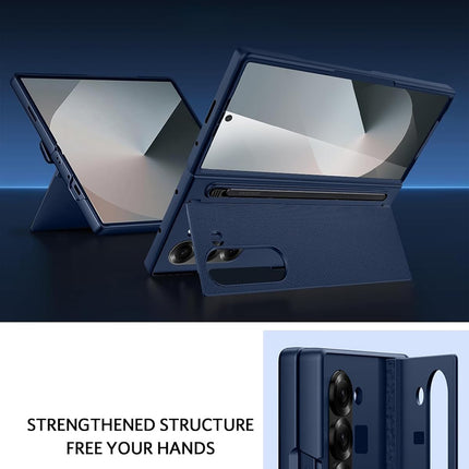 Kapa Textured Grip S Pen Holder Hinge Protection Back Cover for Samsung Galaxy Z Fold6 / Fold 6 | with Inbuilt Glass , Kickstand & S Pen Slot Case (Blue)