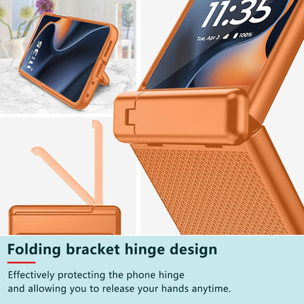 Kapa Textured Grip with Stand Hinge Protection Back Cover for Moto Razr 50 Ultra | with [Inbuilt Glass] Full Body Shockproof Hard Back Case (Orange)