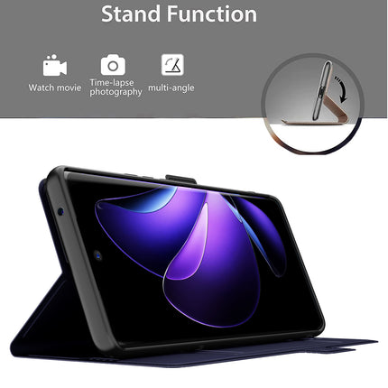 Kapa Noble Slim Magnetic Leather Flip Case Cover for Vivo V40E / IQOO Z9S | Card Holder Stand Flip Wallet Case (Blue)