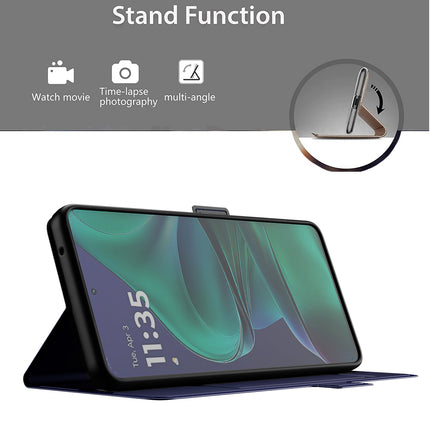 Kapa Noble Slim Magnetic Leather Flip Case Cover for Moto Edge 60 Stylus | Card Holder Stand Flip Wallet Case (Blue)