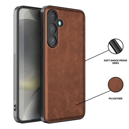 Kapa Tux Leather Back Cover for Samsung Galaxy S25 | Slim Shockproof Camera Protection Bumper Case (Brown)