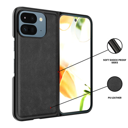Kapa Tux Leather Back Cover for Google Pixel 9 Pro Fold | Slim Shockproof Camera Protection Bumper Case (Black)