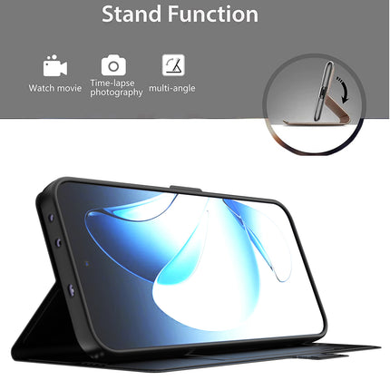 Kapa Noble Slim Magnetic Leather Flip Case Cover for Oppo Reno 13 | Card Holder Stand Flip Wallet Case (Black)