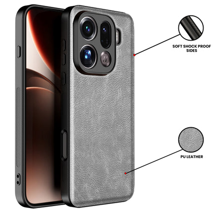 Kapa Tux Leather Back Cover for Oppo Find X9 Pro | Slim Shockproof Camera Protection Bumper Case (Grey)