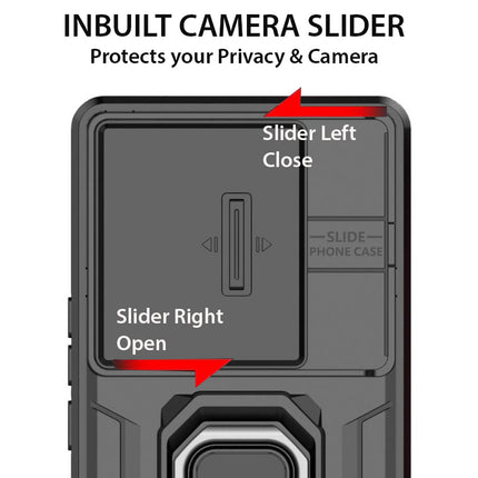 Kapa Armor Slider Back Cover for Vivo V30E (5G) | Inbuilt Ring + Camera Slider Shockproof Lens Protection Bumper Back Case (Black)