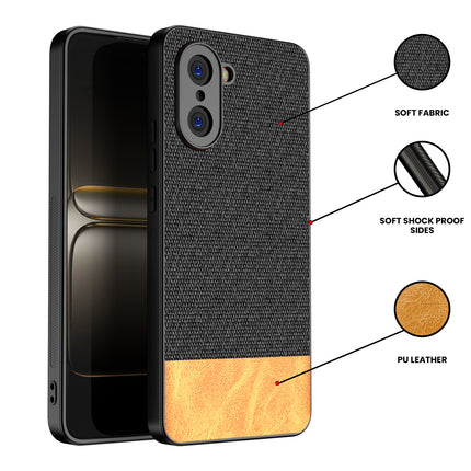 Kapa Soft Fabric & Leather Hybrid Protective Back Cover for OnePlus Nord CE 5 | Shockproof Slim Hard Anti Slip Back Case (Black,Brown)