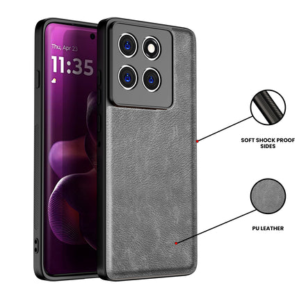 Kapa Tux Leather Back Cover for Moto Edge 60 Pro | Slim Shockproof Camera Protection Bumper Case (Grey)