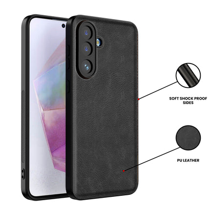 Kapa Tux Leather Back Cover for Samsung Galaxy M36 / F36 5G | Slim Shockproof Camera Protection Bumper Case (Black)
