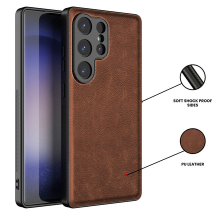 Kapa Tux Leather Back Cover for Samsung Galaxy S25 Ultra | Slim Shockproof Camera Protection Bumper Case (Brown)