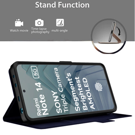 Kapa Noble Slim Magnetic Leather Flip Case Cover for Redmi Note 14 (5G) | Card Holder Stand Flip Wallet Case (Blue)