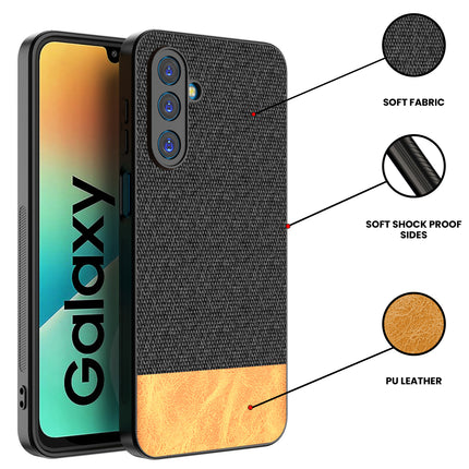 Kapa Soft Fabric & Leather Hybrid Protective Back Cover for Samsung Galaxy M36 / F36 5G | Shockproof Slim Hard Anti Slip Back Case (Black,Brown)