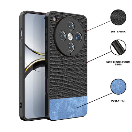 Kapa Soft Fabric & Leather Hybrid Protective Back Cover for Oppo Find X8 Pro | Shockproof Slim Hard Anti Slip Back Case (Black,Blue)