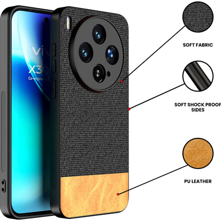 Kapa Soft Fabric & Leather Hybrid Protective Back Cover for Vivo X300 5G | Shockproof Slim Hard Anti Slip Back Case (Black,Brown)
