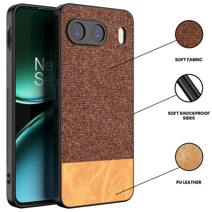 Kapa Soft Fabric & Leather Hybrid Protective Back Cover for OnePlus Nord 4 | Shockproof Slim Hard Anti Slip Back Case (Brown)