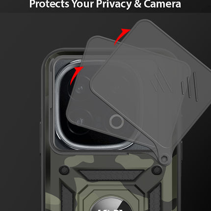 Kapa Tank Back Cover for IQOO 13 (5G) | Inbuilt Ring + Slider Shockproof Lens Protection Bumper Back Case (Black)