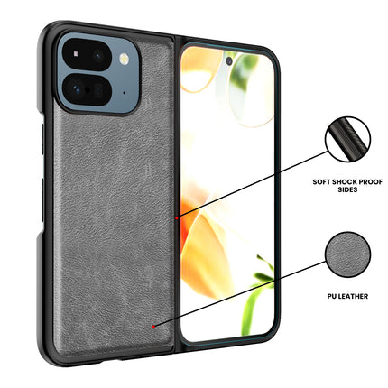 Kapa Tux Leather Back Cover for Google Pixel 9 Pro Fold | Slim Shockproof Camera Protection Bumper Case (Grey) - Mobizang