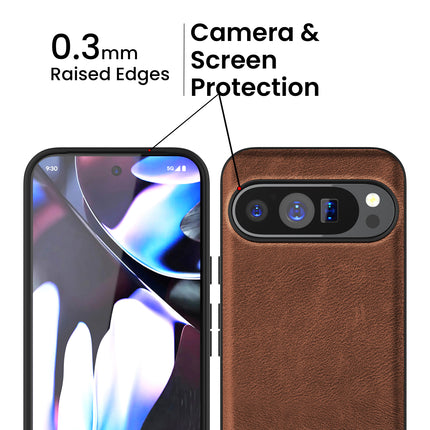 Kapa Tux Leather Back Cover for Google Pixel 9 / Pixel 9 PRO | Slim Shockproof Camera Protection Bumper Case (Brown)