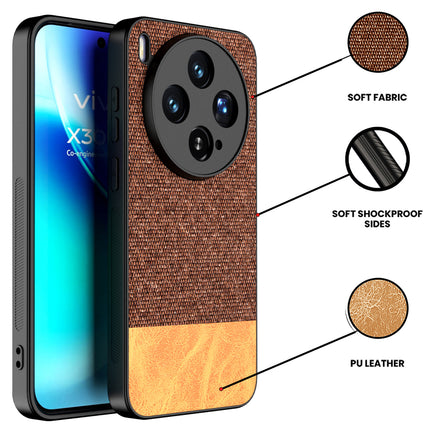 Kapa Soft Fabric & Leather Hybrid Protective Back Cover for Vivo X300 5G | Shockproof Slim Hard Anti Slip Back Case (Brown)