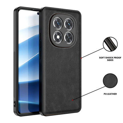 Kapa Tux Leather Back Cover for Redmi Note 14 Pro (5G) | Slim Shockproof Camera Protection Bumper Case (Black) - Mobizang
