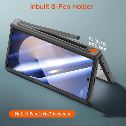 Kapa Geometric S Pen Holder Hinge Protection Back Cover for Samsung Galaxy Z Fold6 / Fold 6 | Slim Shock proof Case with Inbuilt Glass & S Pen Slot (Black)
