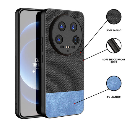 Kapa Soft Fabric & Leather Hybrid Protective Back Cover for Xiaomi 14 ULTRA (5G) | Shockproof Slim Hard Anti Slip Back Case (Black,Blue)