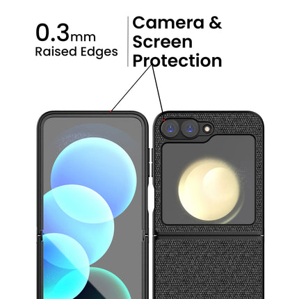 Kapa Soft Fabric & Leather Hybrid Protective Back Cover for Samsung Galaxy Z Flip 6 | Shockproof Slim Hard Anti Slip Back Case (Black,Brown)