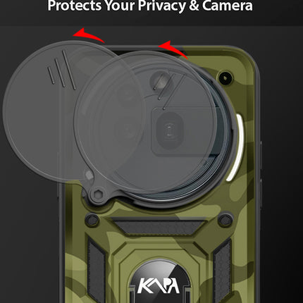 Kapa Tank Back Cover for Nothing Phone 3A Pro | Inbuilt Ring + Slider Shockproof Lens Protection Bumper Back Case (Green) - Mobizang