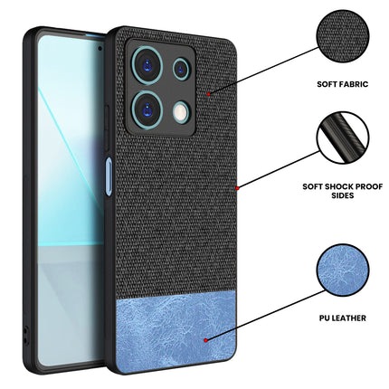Kapa Soft Fabric & Leather Hybrid Protective Back Cover for Redmi Note 13 (5G) | Shockproof Slim Hard Anti Slip Back Case (Black,Blue)