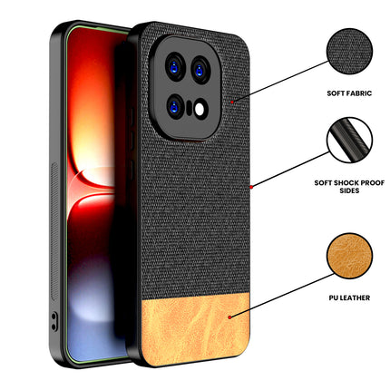 Kapa Soft Fabric & Leather Hybrid Protective Back Cover for IQOO 15 5G | Shockproof Slim Hard Anti Slip Back Case (Black,Brown)
