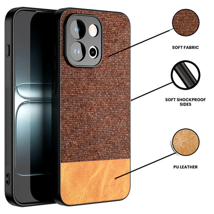 Kapa Soft Fabric & Leather Hybrid Protective Back Cover for OnePlus 13S | Shockproof Slim Hard Anti Slip Back Case (Brown)