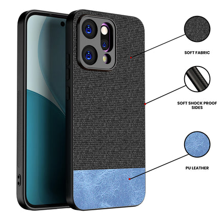 Kapa Soft Fabric & Leather Hybrid Protective Back Cover for Oppo Reno 14 5G | Shockproof Slim Hard Anti Slip Back Case (Black,Blue) - Mobizang
