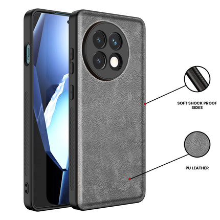 Kapa Tux Leather Back Cover for OnePlus 13R | Slim Shockproof Camera Protection Bumper Case (Grey)