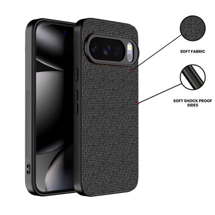 Kapa Soft Full Fabric Protective Back Case Cover for Google Pixel 10 Pro | Shockproof Slim Hard Anti Slip Back Case (Black)