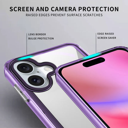 Kapa Warrior Acrylic Clear Back Cover For Apple iPhone 16 Plus | Slim Shockproof [Military Grade Protection] Hybrid Bumper Case (Purple Sides)