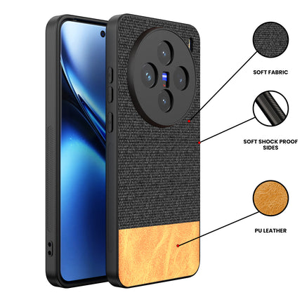 Kapa Soft Fabric & Leather Hybrid Protective Back Cover for Vivo X200 (5G) | Shockproof Slim Hard Anti Slip Back Case (Black,Brown) - Mobizang
