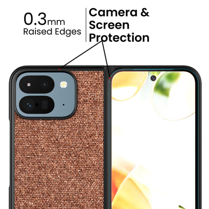 Kapa Soft Fabric & Leather Hybrid Protective Back Cover for Google Pixel 9 Pro Fold | Shockproof Slim Hard Anti Slip Back Case (Brown)