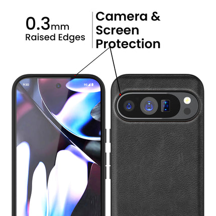 Kapa Tux Leather Back Cover for Google Pixel 9 / Pixel 9 PRO | Slim Shockproof Camera Protection Bumper Case (Black)